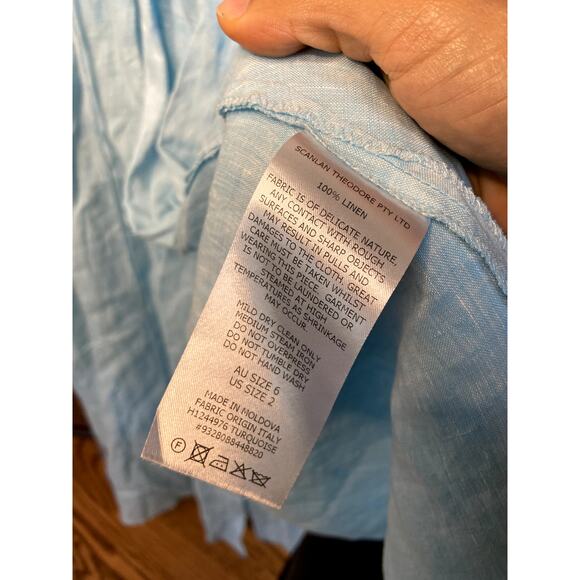 Scanlan Theodore Italian Linen Wrap Shirt Dress Blue size US 2 - Picture 7 of 8
